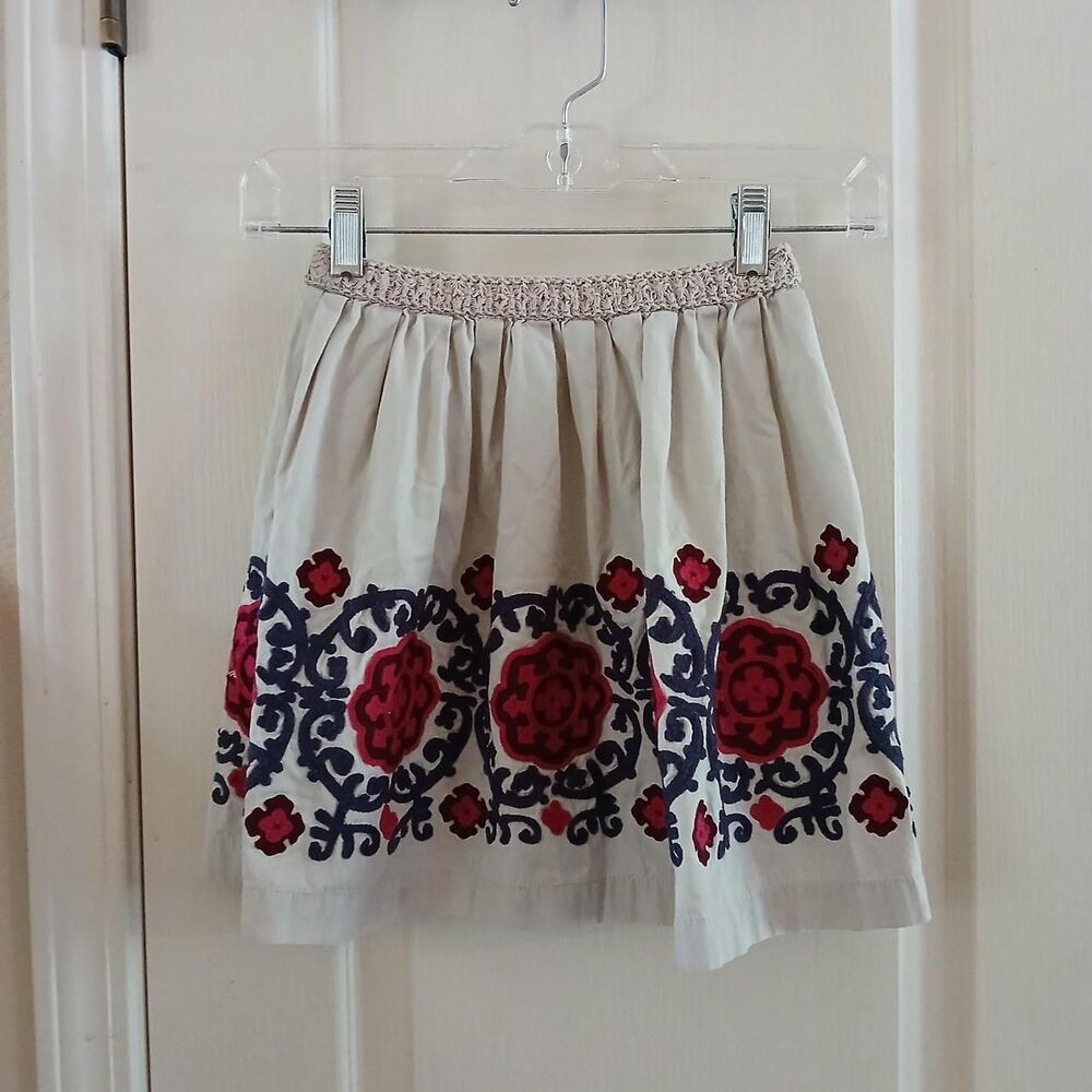 Fleur Deschamps Boho Embroidered Cotton Skirt Girls Size M 6/7 Cottage Fairy